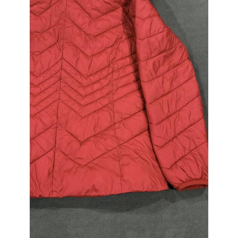 Michael Kors Packable Puffer Jacket Womens Small Red Lined Down Hooded Full Zip